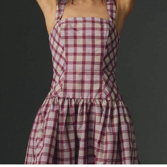 NWT Anthropologie Maeve Square-Neck Drop-Waist Midi Dress | Plaid | Size 4 - Picture 3 of 11